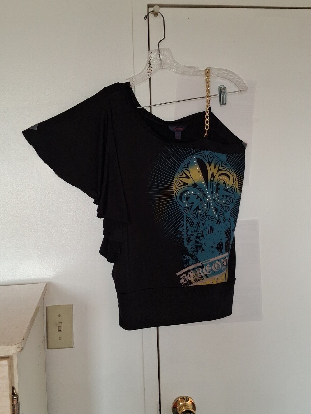 Dereon Black One-Shoulder Crop Top SizeLarge